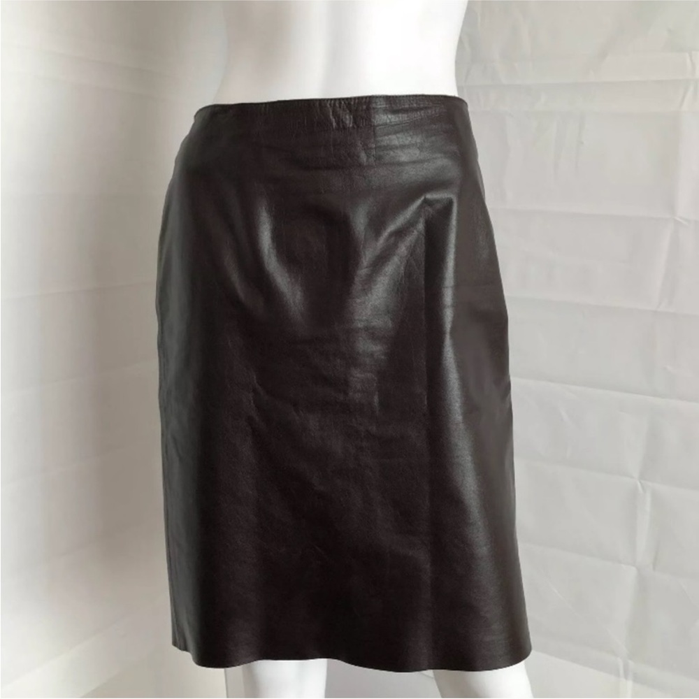 Theory Dark Brown Leather Pencil Skirt